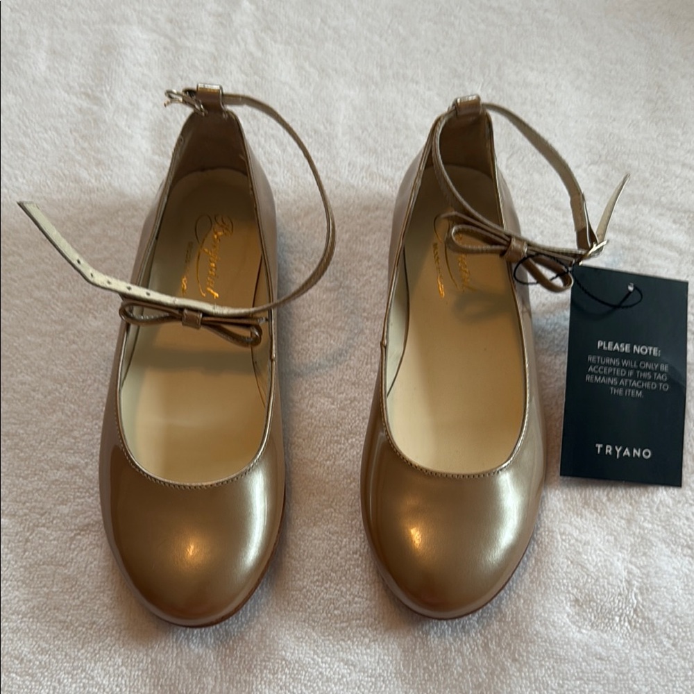 Bonpoint Gold Ballet Flats with Ankle Straps